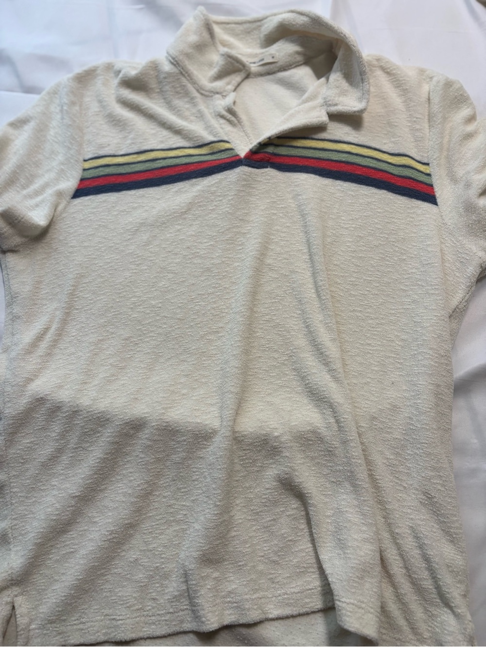 Marine layer size m Cream Short Sleeve Terry Polo with Multicolor Chest Stripes